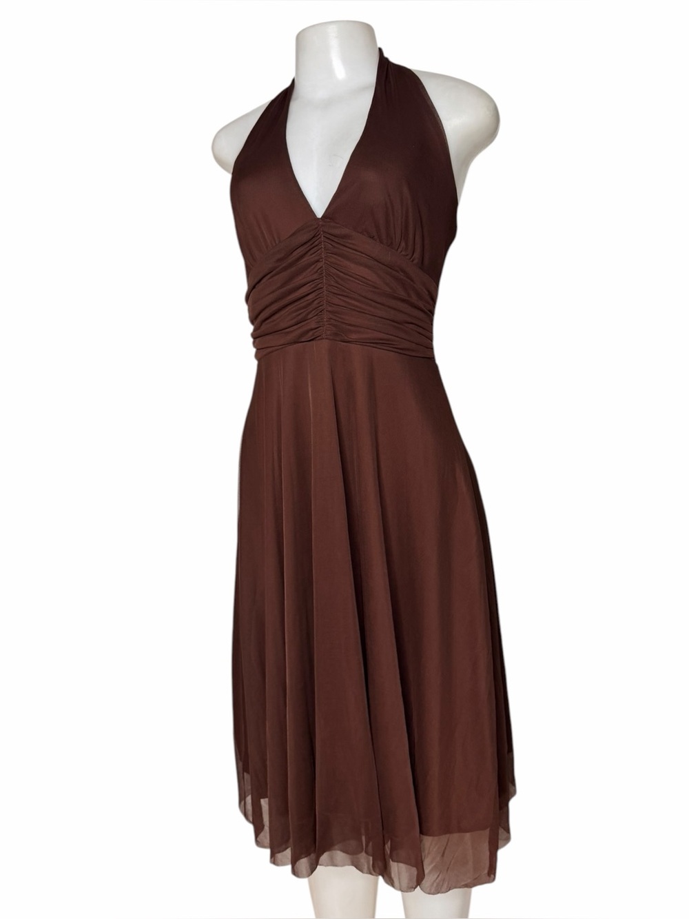 Y2K Alyne Paige Brown Halter Dress S Chocolate Mesh Midi Cocktail Party Dress